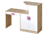 Pracovní stůl s komodou NIKO 11 dub jasný/bílá/růžová