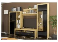 obývací sestava, barva dub zlatý/černý lesk