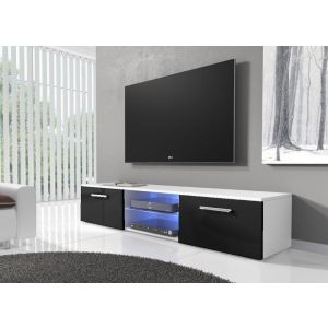 TV stolek s LED, barva bílá/černý lesk (CH-03)