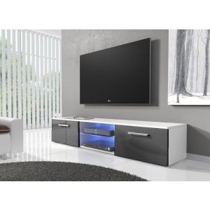 TV stolek s LED, barva bílá/šedý lesk (CH-03)
