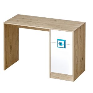 pracovní stůl, barva dub jasný/bílá/tyrkys (DT-10)