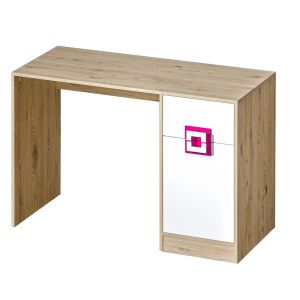 pracovní stůl, barva dub jasný/bílá/růžová (DT-10)