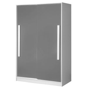 šatní skříň s posuv. dveřmi, barva bílá/šedá lesk (DR-12)