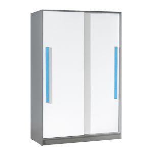 šatní skříň s posuv. dveřmi, barva antracit/bílá/modrá (DS-13)