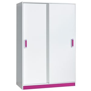 šatní skříň s posuv. dveřmi, barva bílá/růžová (DU-14)