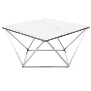konferenční stolek, barva ocel/efekt bílého mramoru