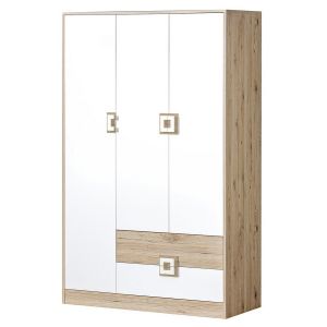 šatní skříň 3-dveřová, barva dub jasný/bílá (DT-03)