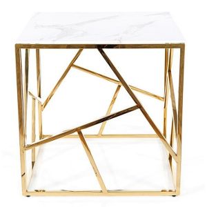 konferenční stolek B, barva zlatý kov/ bílý mramor