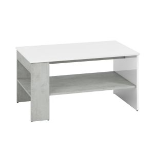 konferenční stolek, barva beton šedý/bílá lesk