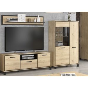 obývací sestava II (vitrína, TV stolek, police), dub artisan/wenge