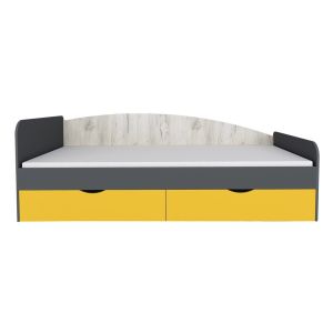 postel 90x200, barva dub kraft bílý/šedý grafit/žlutá