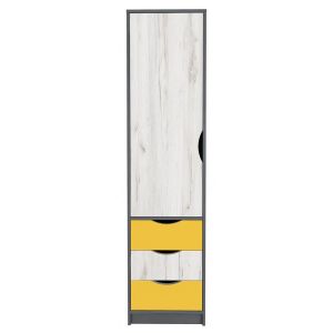 skříň 1D, barva dub kraft bílý/šedý grafit/žlutá