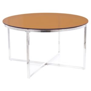 konferenční stolek, barva stříbrná/jantarové kouřové sklo