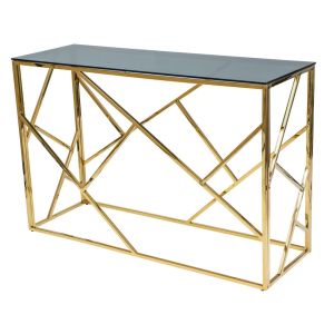 konzolový stolek C, barva zlatý kov/kouřové sklo