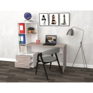 pracovní stůl levý, barva bílá/šedý dub