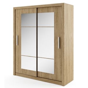 šatní skříň 180, barva dub shetland/zrcadlo (LM-02)