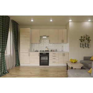 kuchyňská linka 280 cm, barva satin/light rockford hickory