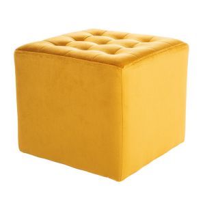taburet, látka velvet žlutá curry