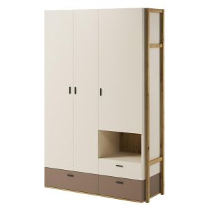šatní skříň 3D3S (LY-01), barva dub artisan/béžová/lanýž