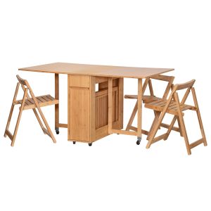 rozkládací set 1 stůl + 4 židle, přírodní bambus