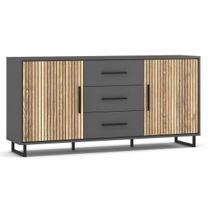 komoda 2D3S, barva šedá/dub přírodní