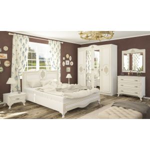 sestava do ložnice II, barva bílý mat (postel 160, 2x NS, komoda, skříň, zrcadlo)