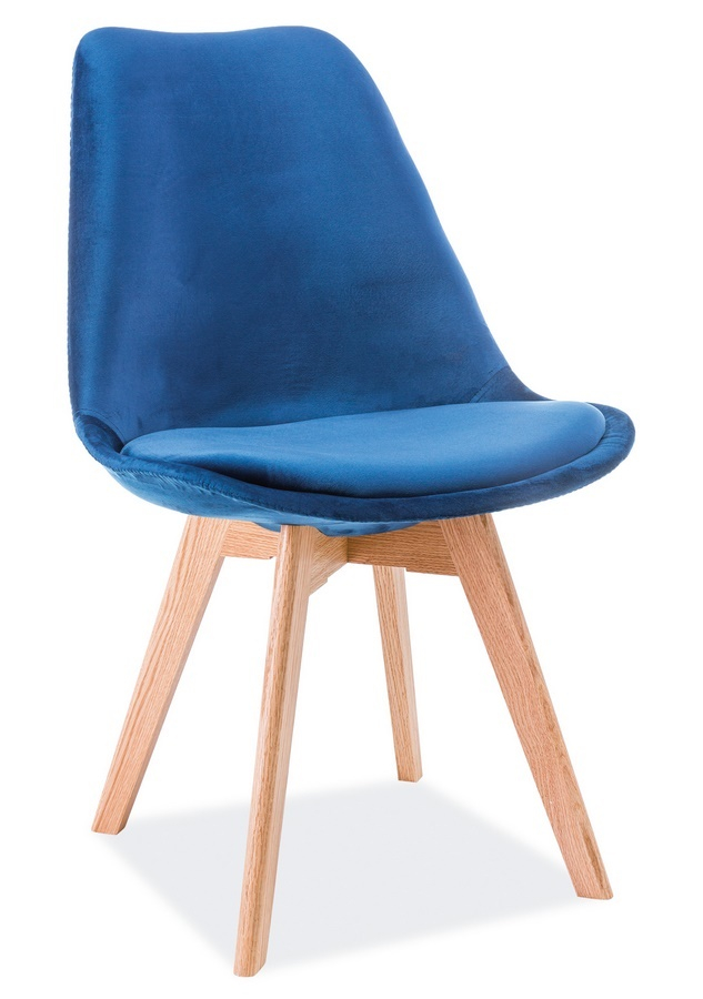 Jedálenská čalúnená stolička DIOR VELVET modrá/dub