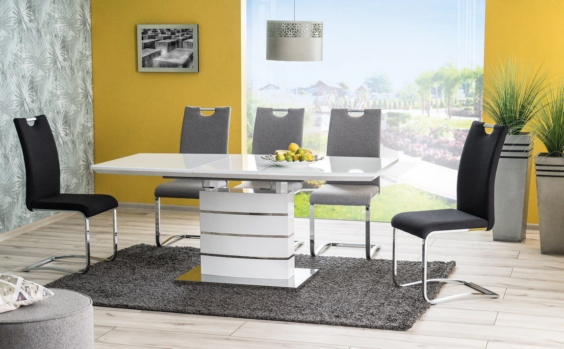 Jedálenský stôl rozkladací LEONARDO biela/nerez